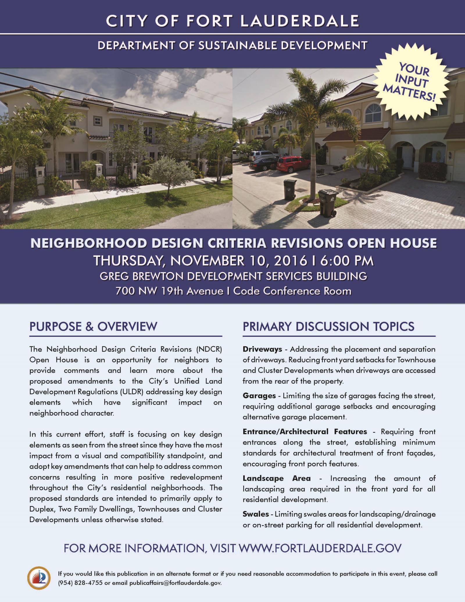 Neighborhood Design Criteria Open House, Sustainable Development