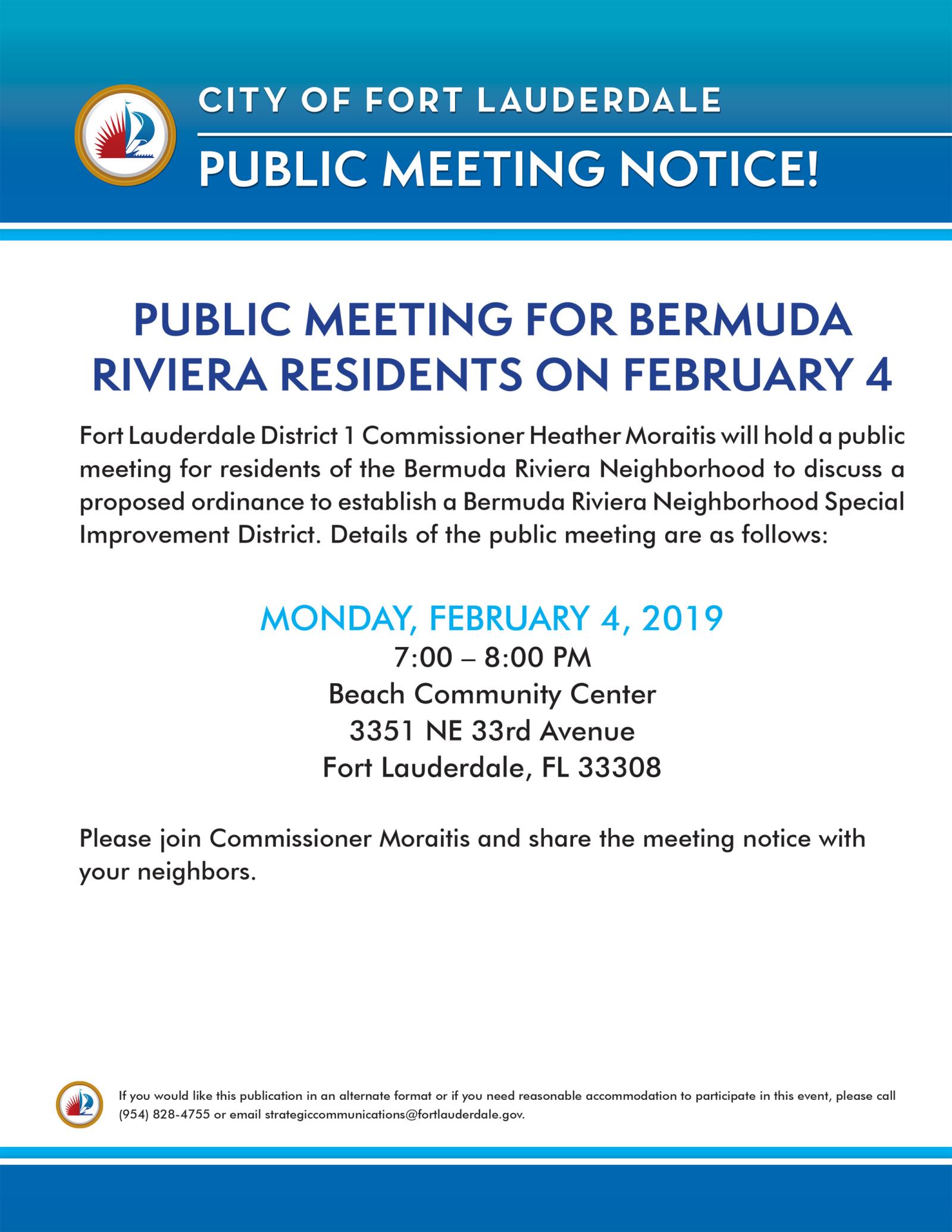 Bermuda Riviera Public Meeting Notice 02-04-19