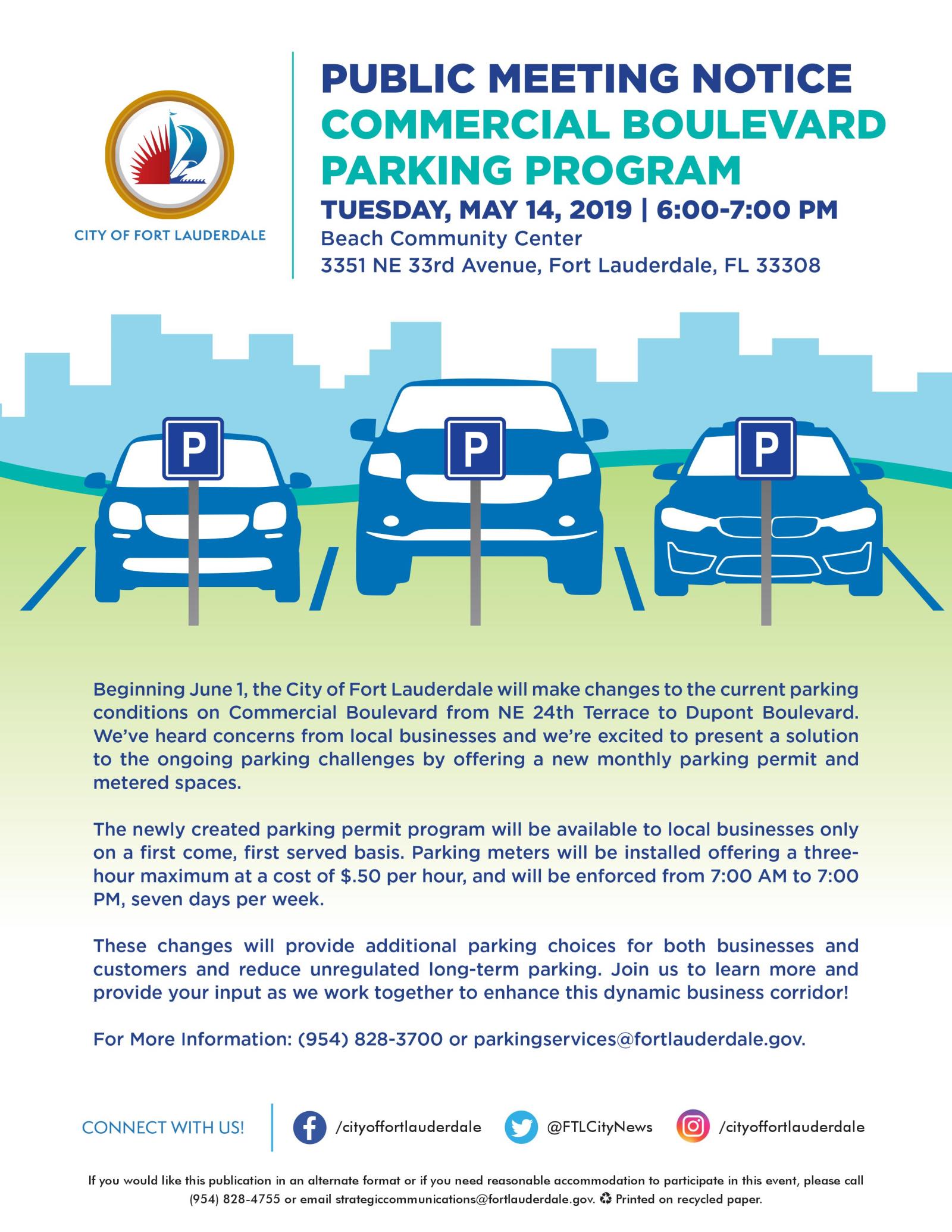 Public Meeting Notice Commercial Blvd Parking Program