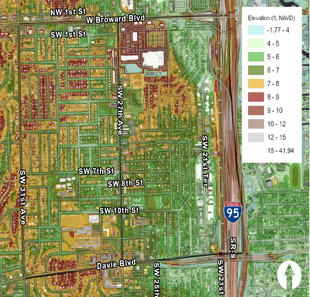 Melrose Manors and Riverland Elevation Map